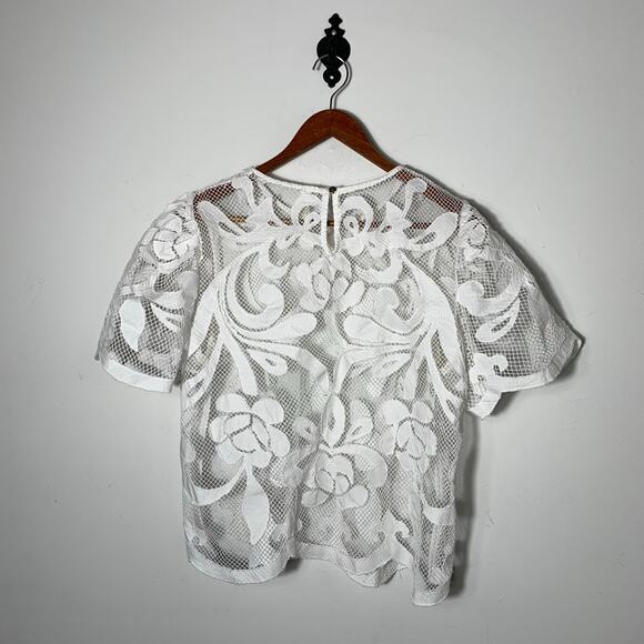 Womens By Anthropologie Cutwork Lace Top White Size XL - Picture 3 of 5